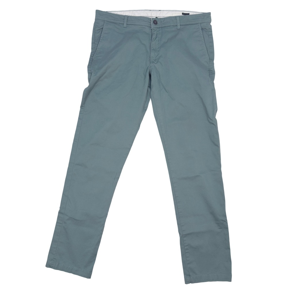 Benetton Chino Pants Size 40 Mens Slim Fit Cotton Stretch Blue Green